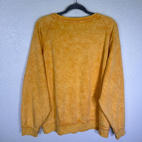 Free People Smiley Face Sweatshirt Womens Large FP Movement Sweater Yellow Boho - Picture 2 of 9
